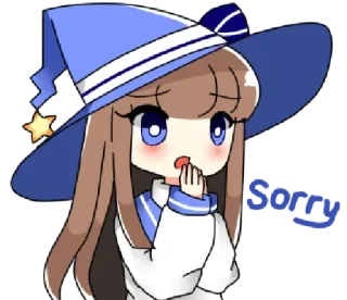 😧 Sorry garota anime, bruxa, desculpa, fofo/a, chibi, kawaii, desculpa, desenho animado telegram sticker