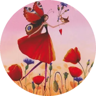 🦋 仙女, 蝴蝶, 女人, 红色, 花, 鸟 telegram sticker