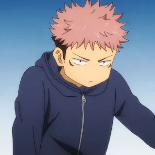😶 Yuji Itadori Jujutsu Kaisen 动漫, 漫画, 角色, 严肃, 帽衫, 粉色头发, 咒术回战, 虎杖悠仁 whatsapp sticker