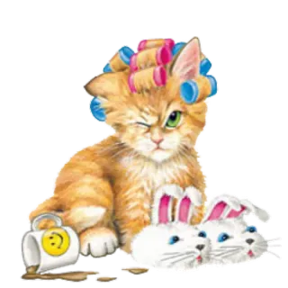 😠 кот, котенок, бигуди, тапочки, кролик, зайчик, милый, животные telegram sticker