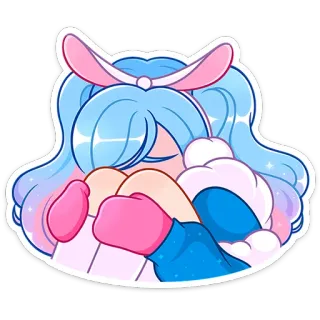 😔 Anime, Kawaii, Naklejka, Kreskówka, Słodkie, Królik, Różowy telegram sticker