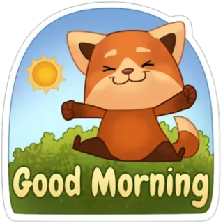 😊 Good Morning Buenos días, Saludo, Zorro, Sol, Feliz, Dibujo animado telegram sticker