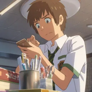 🍣 Taki Tachibana Your Name Anime, Garçon, Téléphone portable, Uniforme, Taki Tachibana, Your Name telegram sticker