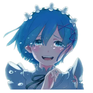 😃 Rem Re:Zero anime, crying, sad, blue hair, rem whatsapp sticker