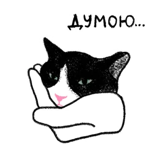 🧐 ДУМОЮ... gatto, pensieroso, sticker, bianco e nero, cartone animato, animale telegram sticker