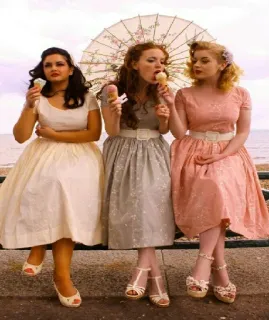 😍 mulheres, sorvete, moda, vintage, vestidos, retrô, praia, guarda-sol, meninas whatsapp sticker