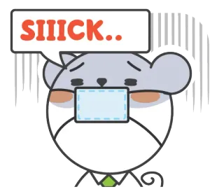 😷 SIIICK.. doente, rato, desenho animado, doente, máscara telegram sticker