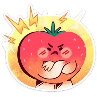 🍓 tomate, bravo, frustrado, desenho animado, emoji, fruta, engraçado telegram sticker