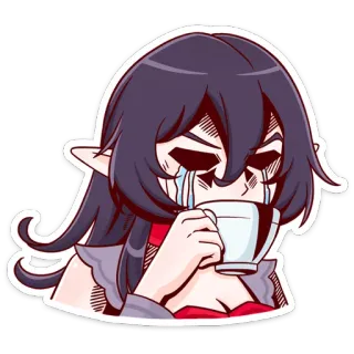 😭 anime, cartoon, elf, woman, sad, crying, tea, sticker telegram sticker