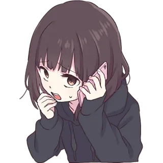 📞 anime, manga, cartoon, girl, phone, calling whatsapp sticker