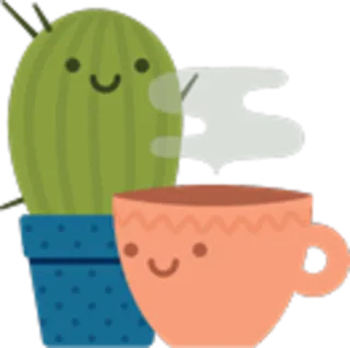 😗 cactus, pianta, tazza, caffè, tè, sorridente, carino, kawaii telegram sticker
