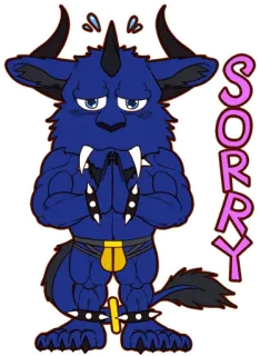 😖 SORRY monster, excuus, cartoon, personage, blauw, sorry telegram sticker