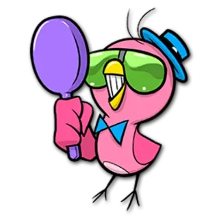 😁 Vogel, rosa, Sonnenbrille, Hut, Cartoon, Lutscher telegram sticker