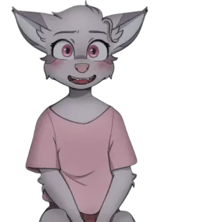 👚 furry character furry, anthro, cute, shy, blushing, animal, feline, pink shirt whatsapp sticker