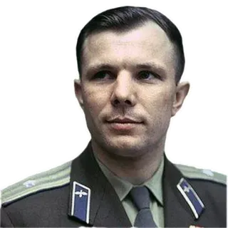 🆒 Yuri Gagarin Yuri Gagarin, Soviet Union, astronaut, cosmonaut, military uniform, space exploration telegram sticker