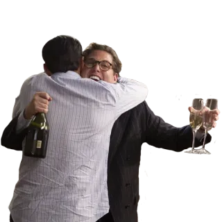 🍾 объятие, праздник, ура, друзья, шампанское telegram sticker