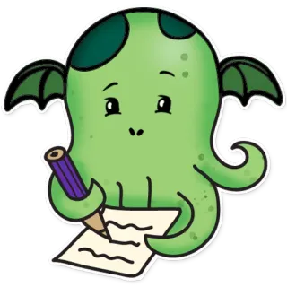 📜 Cthulhu cthulhu, monstro, escrita, fofo, kawaii, tentáculos, criatura mítica telegram sticker