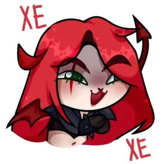 😈 XE XE demone, diavolo, cartone animato, capelli rossi, corna, coda, carino, adesivo telegram sticker