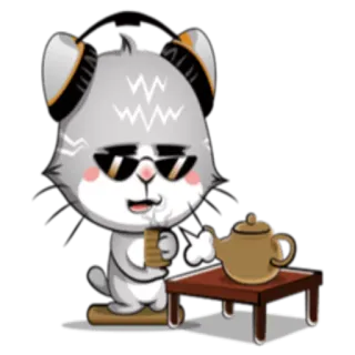 ☕ gato, té, dibujos animados, animal, gafas, kawaii whatsapp sticker