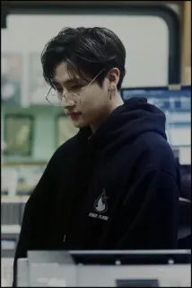 🗑 POWER FLARE man, glasses, hoodie, black, korean, indoors telegram sticker