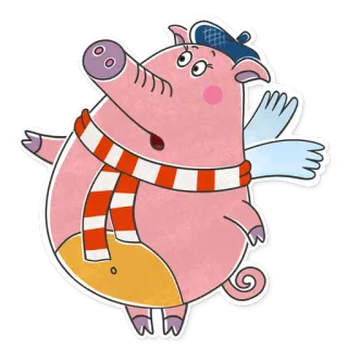 😨 porco, asas, cachecol, voando, animal, desenho animado telegram sticker