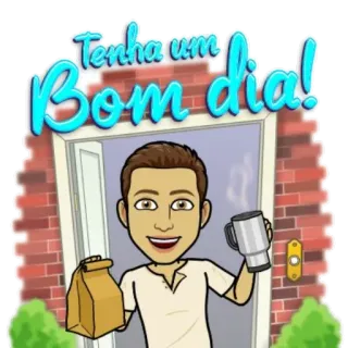 😃 Tenha um Bom dia! bonjour, bitmoji, café, salutation, porte, positif telegram sticker