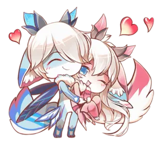 👫 mignon, chibi, animé, câlin, amour, kawaii, coeurs, fantaisie whatsapp sticker