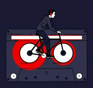 🎵 cassette audio, vélo, musique, rétro, casque audio, vintage telegram sticker