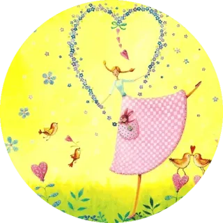 💛 艺术, 插画, 鸟, 花, 心, 女人, 粉色, 黄色 telegram sticker