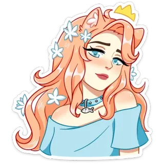 👸 woman, cat ears, princess, flowers, cartoon, digital art whatsapp sticker