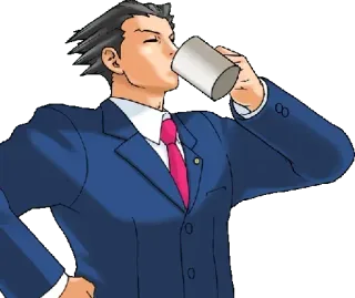 ☕️ Phoenix Wright Ace Attorney フェニックス・ライト, 逆転裁判, 弁護士, 飲酒, コーヒー telegram sticker