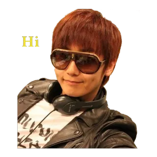 😎 Hi persona, gafas de sol, auriculares, chaqueta, retrato, saludo whatsapp sticker