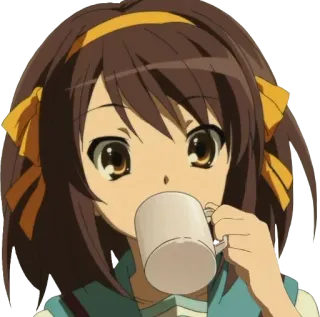 🍵 Haruhi Suzumiya The Melancholy of Haruhi Suzumiya Anime, Haruhi Suzumiya, Trinken, Süß, Mädchen telegram sticker