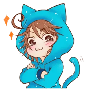 😏 Anime, Carino, Gatto, Felpa con cappuccio, Cartone animato telegram sticker