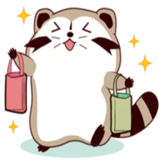 🛍 mapache, compras, dibujos animados, lindo, animal, feliz whatsapp sticker