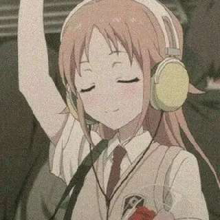 😌 Anime, Ragazza, Cuffie, Musica, Carina, Uniforme scolastica telegram sticker