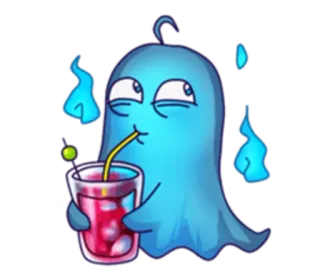 🍹 Geist, Cartoon, Getränk, Getränk, Strohhalm, Cocktail, Blau, Eis whatsapp sticker