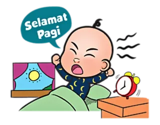 😵 Selamat Pagi bébé, bonjour, sommeil, réveil, dessin animé telegram sticker