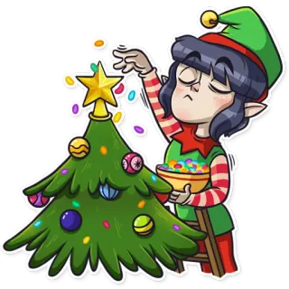 🎄 elfo, natal, feriado, árvore, decoração, desenho animado telegram sticker