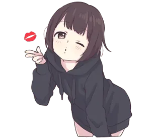 💚 garota anime, piscadela, desenho animado, fofo, beijo, beijo no ar telegram sticker