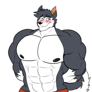 😳 muscoloso, peloso, antropomorfo, lupo, cartone animato telegram sticker