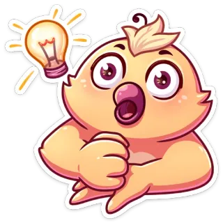 💡 Desenho animado, Bonitinho, Ideia, Lâmpada, Personagem, Pensando, Expressão telegram sticker