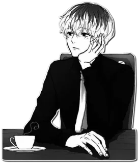 ☕️ Anime, Oficina, Café, Hombre, Sentado telegram sticker