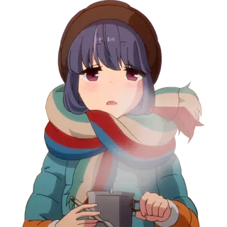 🤤 Rin Shima Laid-Back Camp 动漫, 露营, 围巾, 冬天, 温暖, 可爱 telegram sticker
