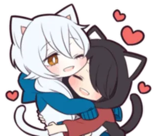 ☺️ cute, kawaii, love, anime, cats, hugging, hearts telegram sticker