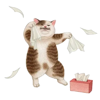 🤧 고양이, 티슈, 귀여운, 동물, 카와이 telegram sticker