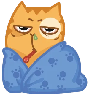 💊 kat, ziek, ziek, thermometer, verkoudheid, griep, deken whatsapp sticker