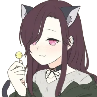😺 fille anime, oreilles de chat, sucette, mignon, kawaii, dessin animé telegram sticker