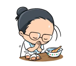 🙏 卡通, 女孩, 眼镜, 碗, 祈祷, 食物 telegram sticker