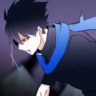 🩸 Anime, Ilustrasi, Karakter, Rambut hitam, Mata merah, Syal, Pria telegram sticker